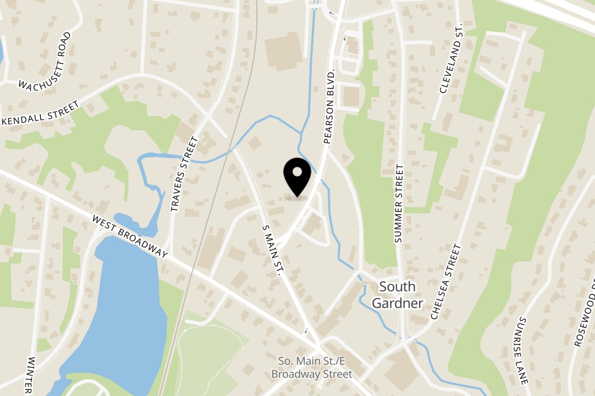 Map showing the location of Gabby's Place on 173 Pearson Blvd in Gardner